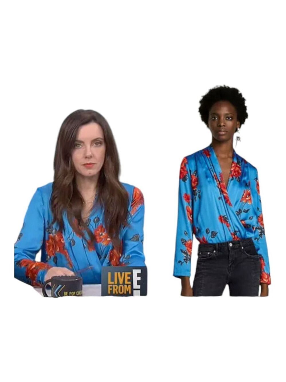 Zara Floral Blue Bodysuit Bloggers Favorite Size Small EUC